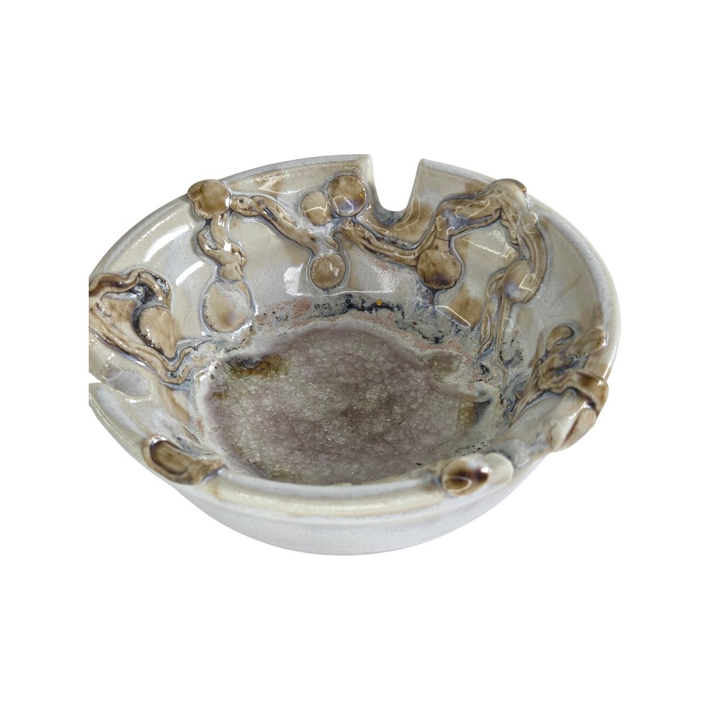 Studio Art Pottery Ashtray‎ Ceramic Drip Glaze Unique MCM Signed DougSally